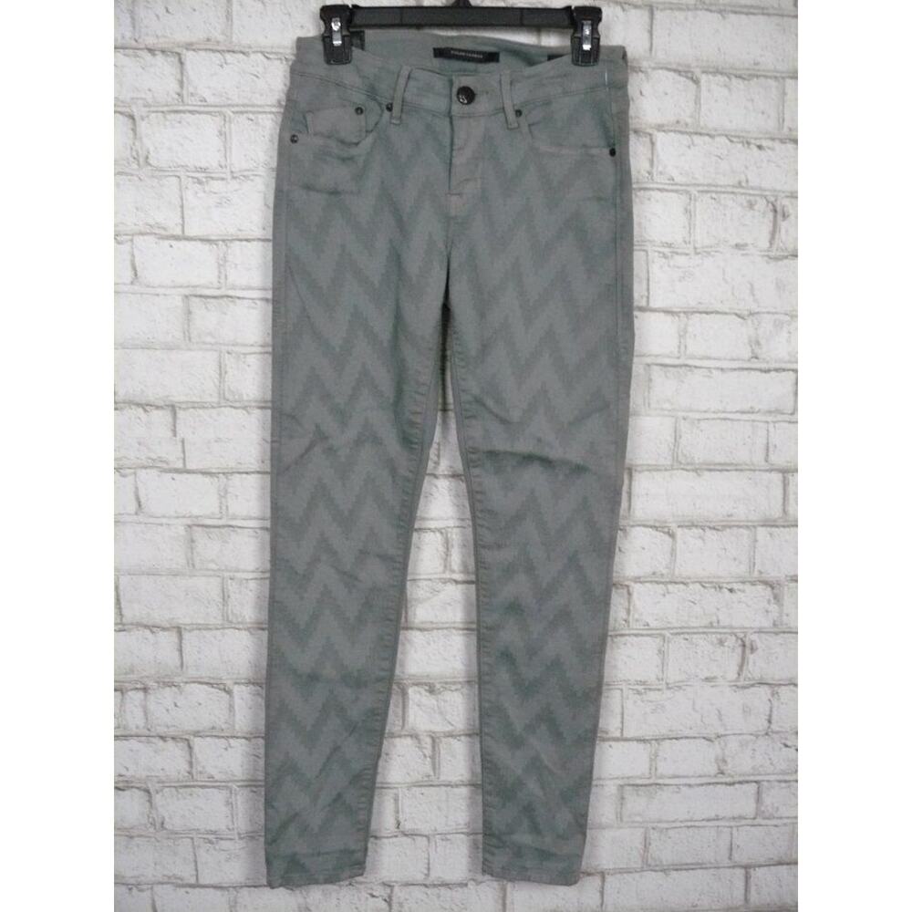 Dylan George Runway Mid Rise Grey Collette Laser Print Skinny Jeans 6 NEW